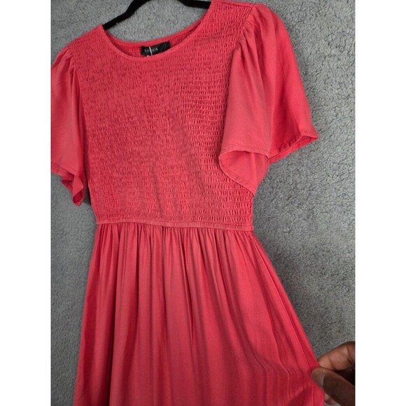 Zesica Red Ditsy Maxi Dress S Tiered Smocked Modest Boho Country Pintuck - Picture 4 of 9